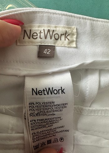 Network Düğmeli detalı Beyaz Kadın Kumaş Pantolon - Görsel 7