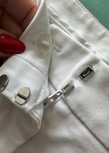 Network Düğmeli detalı Beyaz Kadın Kumaş Pantolon - Görsel 6