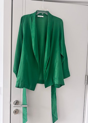 Parlak Yeşil Uzun Kollu Kadın kimono model ceket - Görsel 3