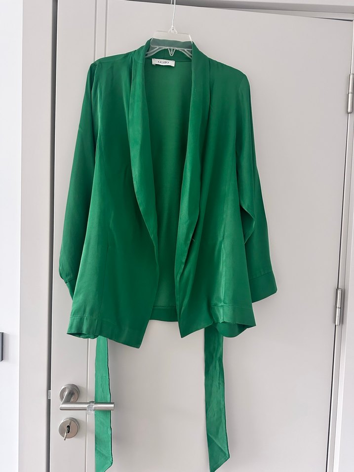 Parlak Yeşil Uzun Kollu Kadın kimono model ceket - Görsel 3