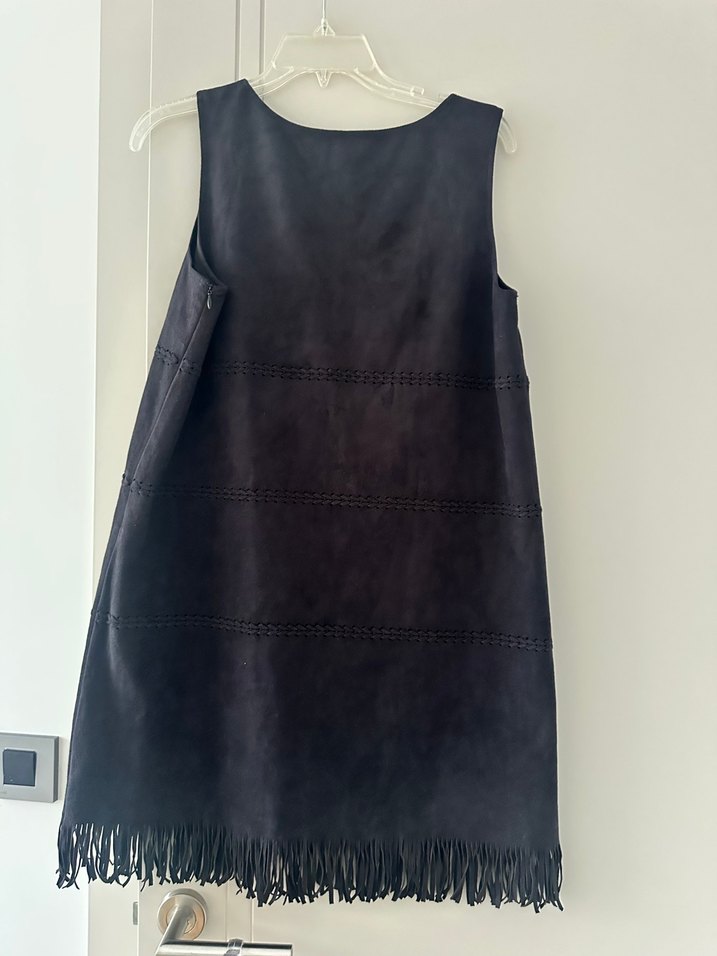 Süet lacivert Mini Kolsuz Elbise - Görsel 3