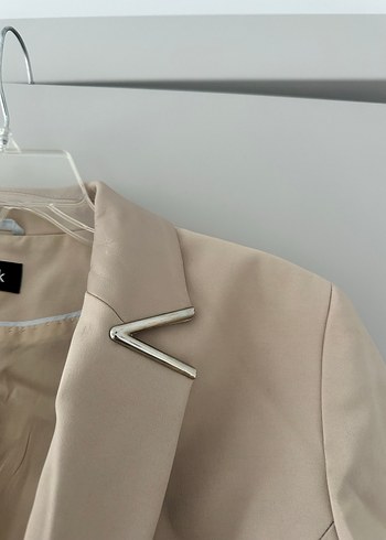 Network Bej deri yaka prada kumaş Kadın Blazer Ceket - Görsel 4