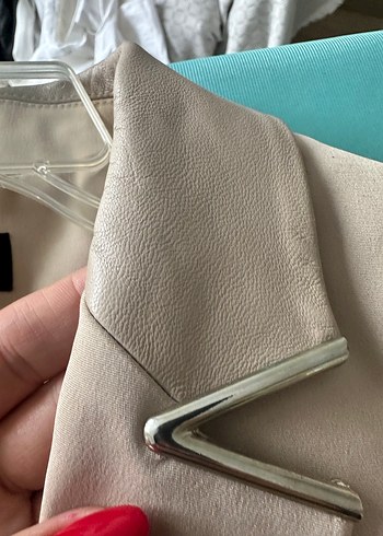 Network Bej deri yaka prada kumaş Kadın Blazer Ceket - Görsel 6