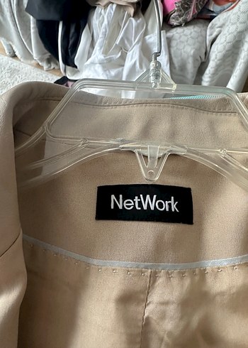 Network Bej deri yaka prada kumaş Kadın Blazer Ceket - Görsel 7