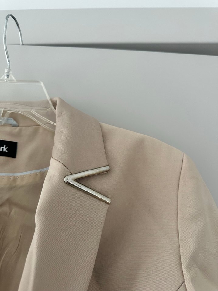 Network Bej deri yaka prada kumaş Kadın Blazer Ceket - Görsel 4