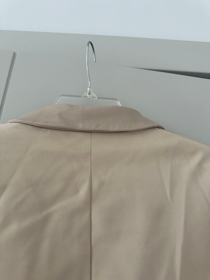 Network Bej deri yaka prada kumaş Kadın Blazer Ceket - Görsel 5