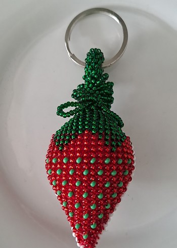 Boncuk İşlemeli Renkli Çilek Anahtarlık - Görsel 2