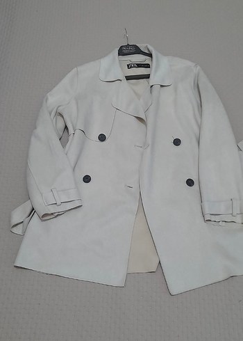 Düğmeli Beyaz Süet Midi Trençkot - Görsel 6