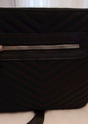 Siyah Deri Çizgili Kadın Çanta - Görsel 4