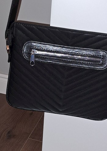 Siyah Deri Çizgili Kadın Çanta - Görsel 2