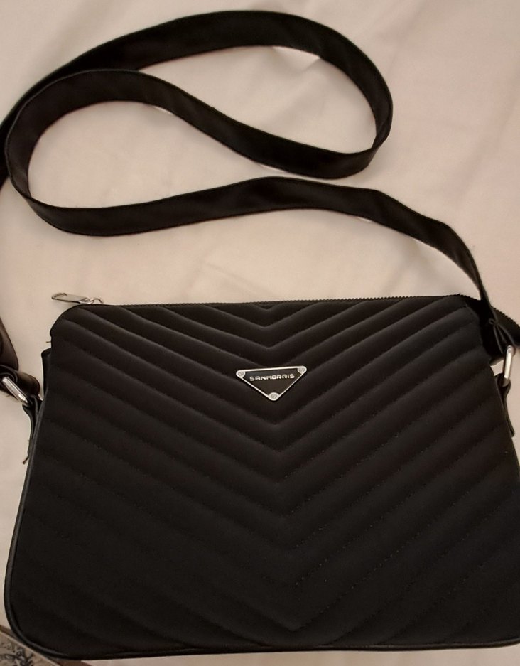 Siyah Deri Çizgili Kadın Çanta - Görsel 5