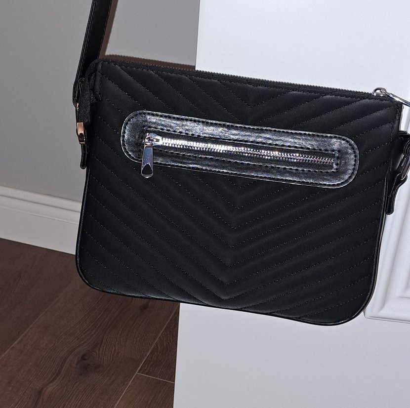 Siyah Deri Çizgili Kadın Çanta - Görsel 2