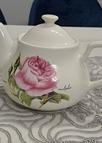 Beyaz Çiçek Desenli Emaye Çaydanlık - Görsel 7