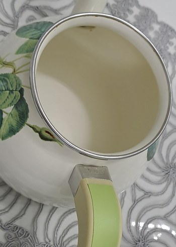 Beyaz Çiçek Desenli Emaye Çaydanlık - Görsel 4