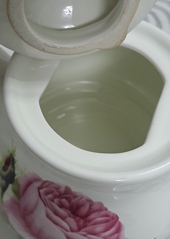 Beyaz Çiçek Desenli Emaye Çaydanlık - Görsel 5