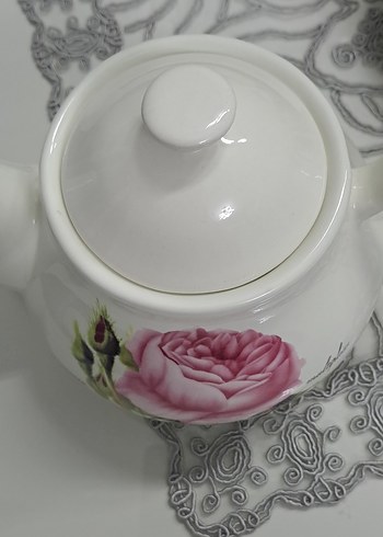 Beyaz Çiçek Desenli Emaye Çaydanlık - Görsel 6