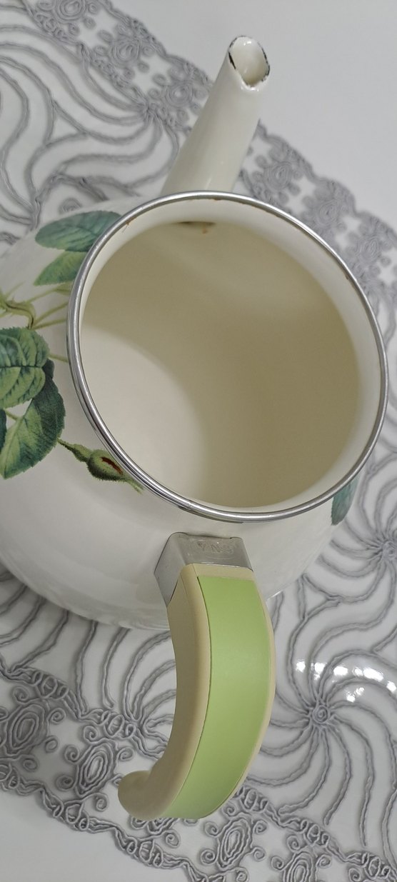 Beyaz Çiçek Desenli Emaye Çaydanlık - Görsel 4