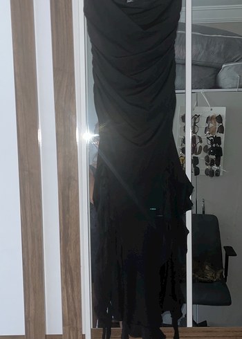 s Beden siyah Renk Siyah Deri Straplez Gotik Uzun Mini Elbise