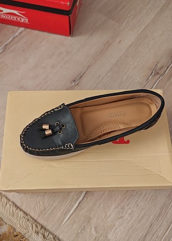 37 Beden Püsküllü lacivert Kadın Dolgu Topuklu Babet