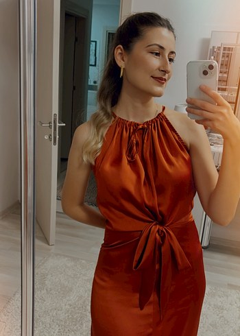 Trendyol & Milla Kadın Kahverengi Uzun Saten Elbise