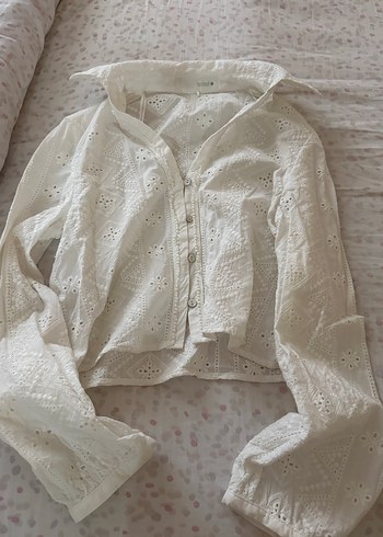 Zara Nakışlı Beyaz Pamuklu Hamile Gömleği