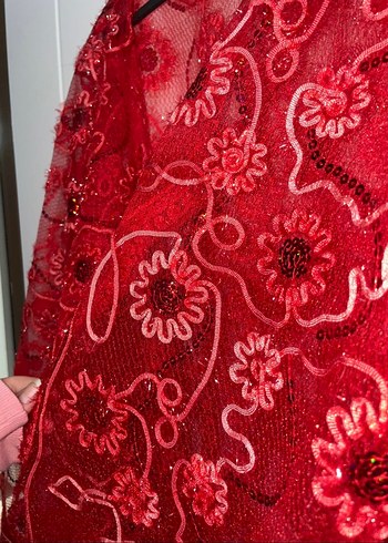 Kırmızı vintage Nakışlı Uzun bindallı - Görsel 2