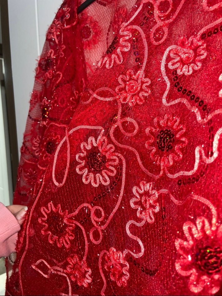 Kırmızı vintage Nakışlı Uzun bindallı - Görsel 2