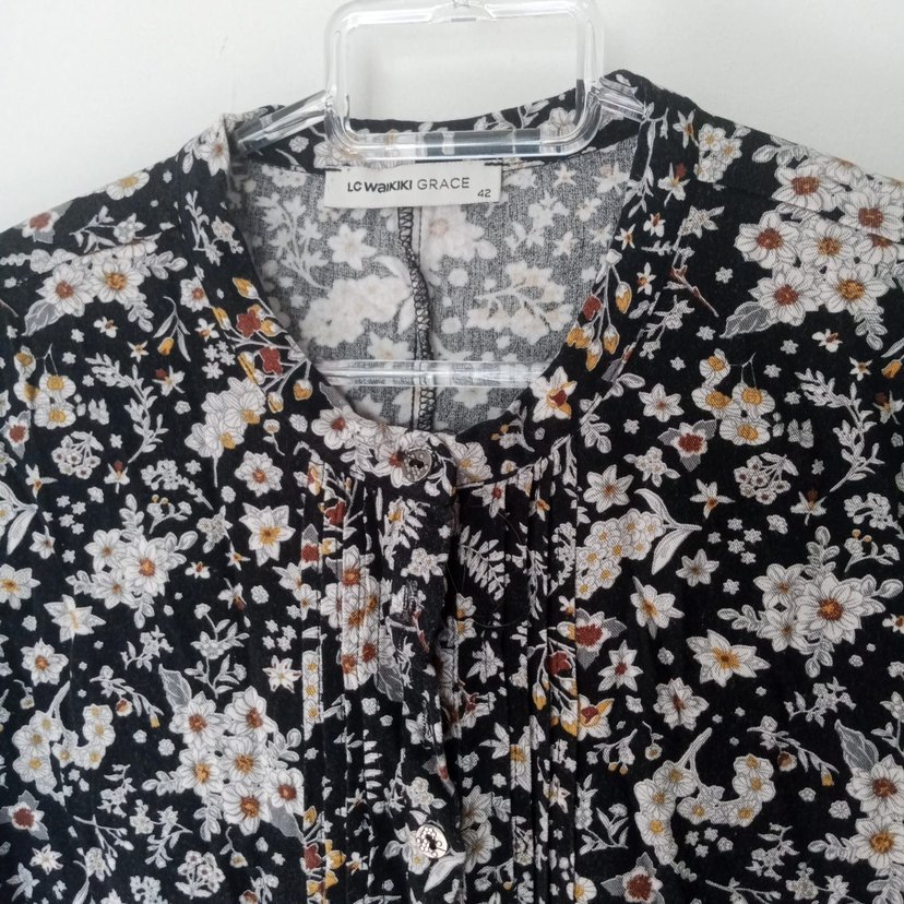 Uzun, V Yakalı, Düğmeli Kadın Elbise - Görsel 2