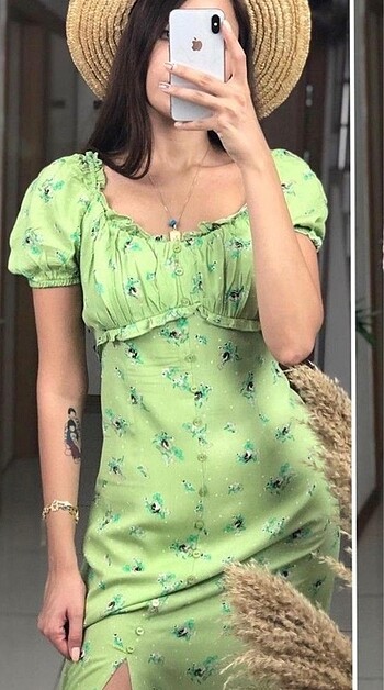 Zara Yeşil çiçek desen elbise