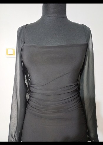 Uzun Kollu Siyah Gotik Kadın Abiye Elbise
