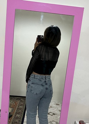 Siyah Denim Uzun Kollu Crop Top - Görsel 3