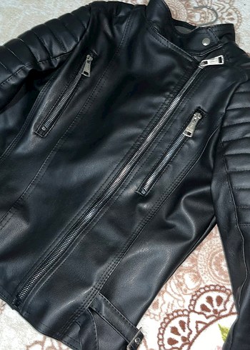 Kadın Siyah Deri Biker Ceket - Görsel 2