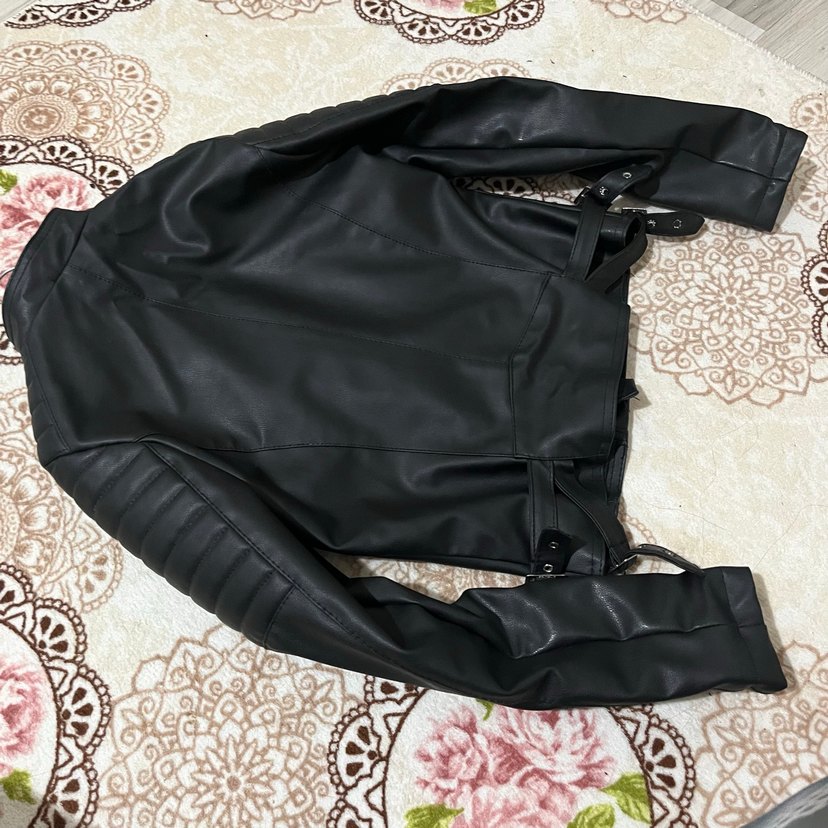 Kadın Siyah Deri Biker Ceket - Görsel 4