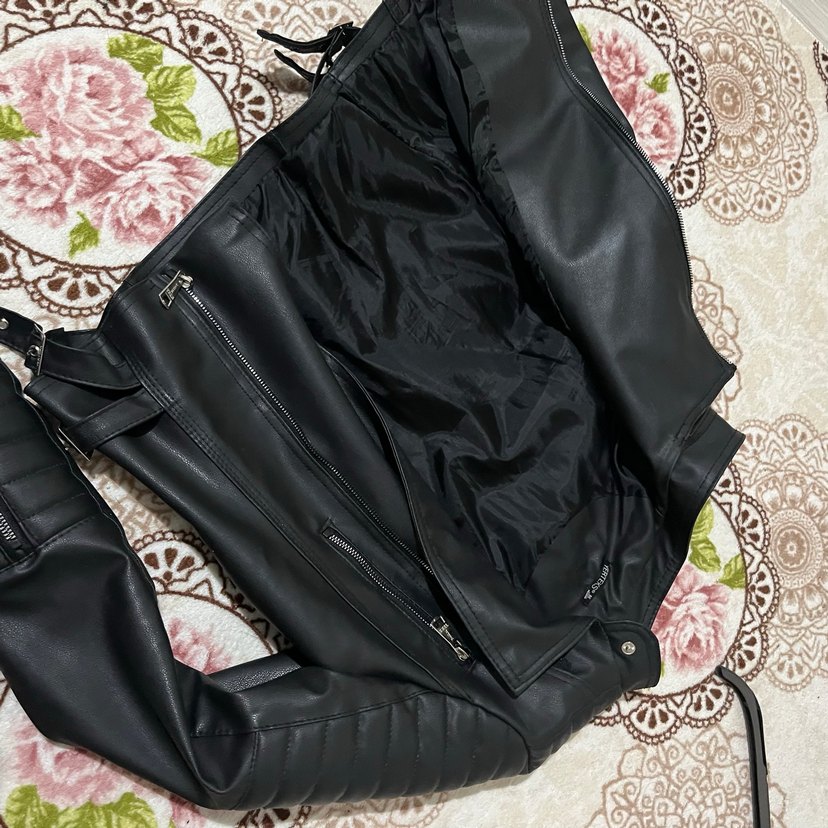 Kadın Siyah Deri Biker Ceket - Görsel 5