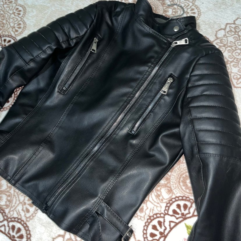 Kadın Siyah Deri Biker Ceket - Görsel 2