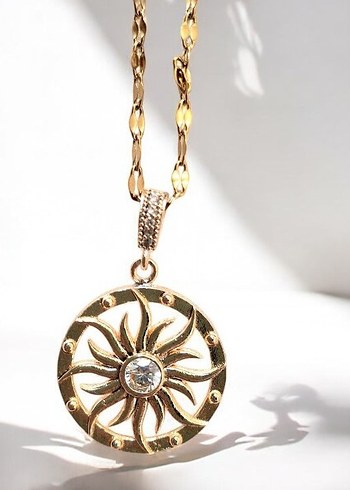Paslanmaz Çelik Güneş Desen Gold Kolye