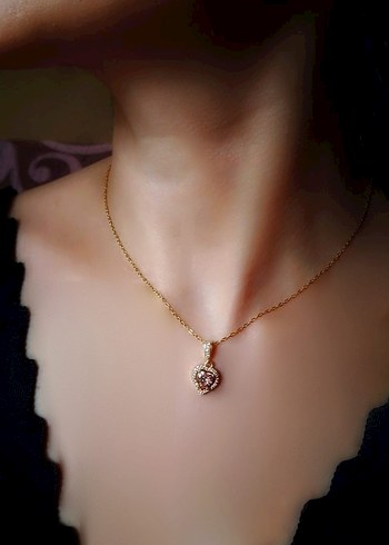 Diğer Paslanmaz Çelik Pembe Kalpli Gold Kolye