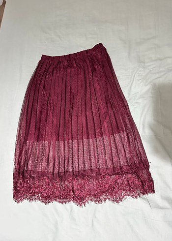 Bordo Piliseli Uzun Etek