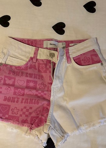 Pembe Baskılı Midi Denim Şort