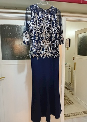 Payet Detaylı Lacivert Uzun Abiye Elbise - Görsel 4