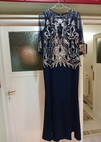 Payet Detaylı Lacivert Uzun Abiye Elbise - Görsel 6