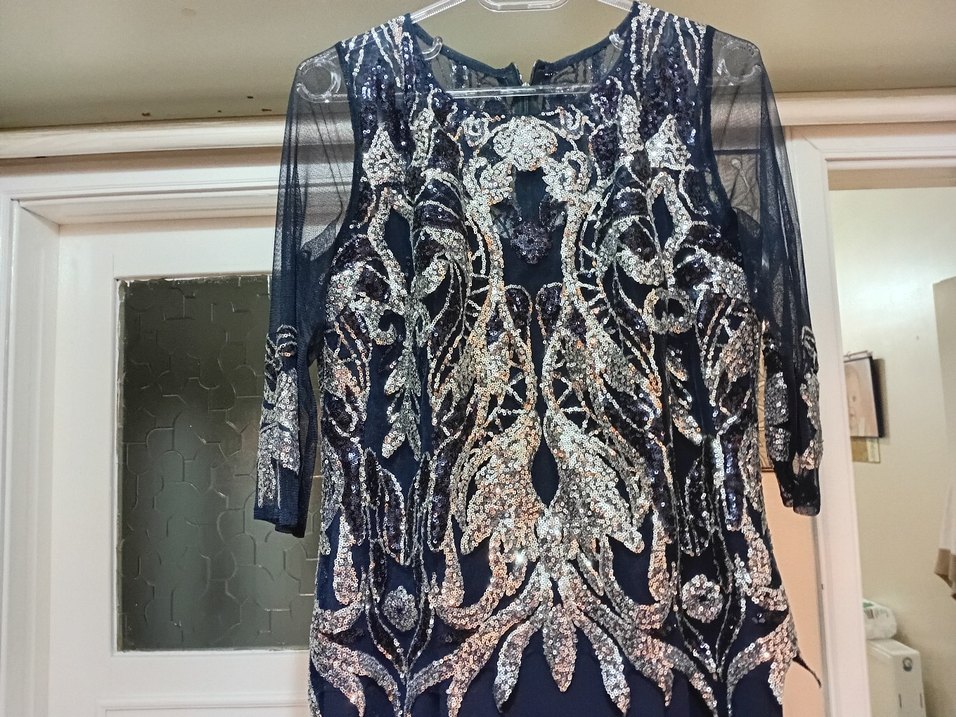 Payet Detaylı Lacivert Uzun Abiye Elbise - Görsel 3