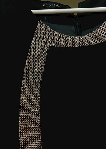 Siyah Nakışlı Kemerli midi boy Elbise - Görsel 3