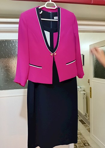 Düğmeli Pembe Kadın Blazer Ceketli abiye - Görsel 2