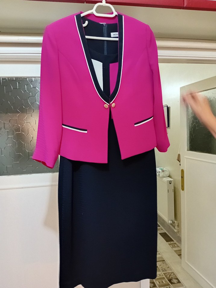 Düğmeli Pembe Kadın Blazer Ceketli abiye - Görsel 2