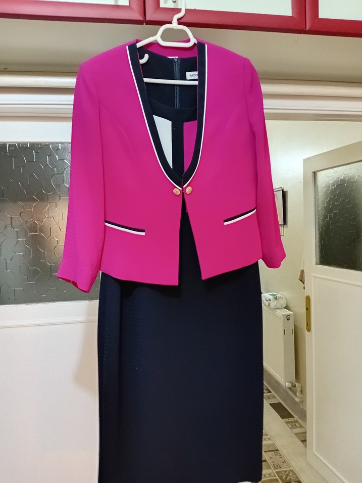 Düğmeli Pembe Kadın Blazer Ceketli abiye - Görsel 3