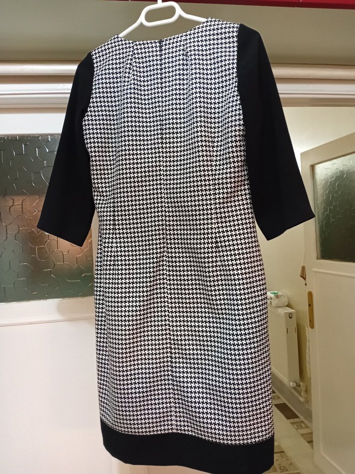 Siyah Beyaz Kareli Midi Elbise - Görsel 2