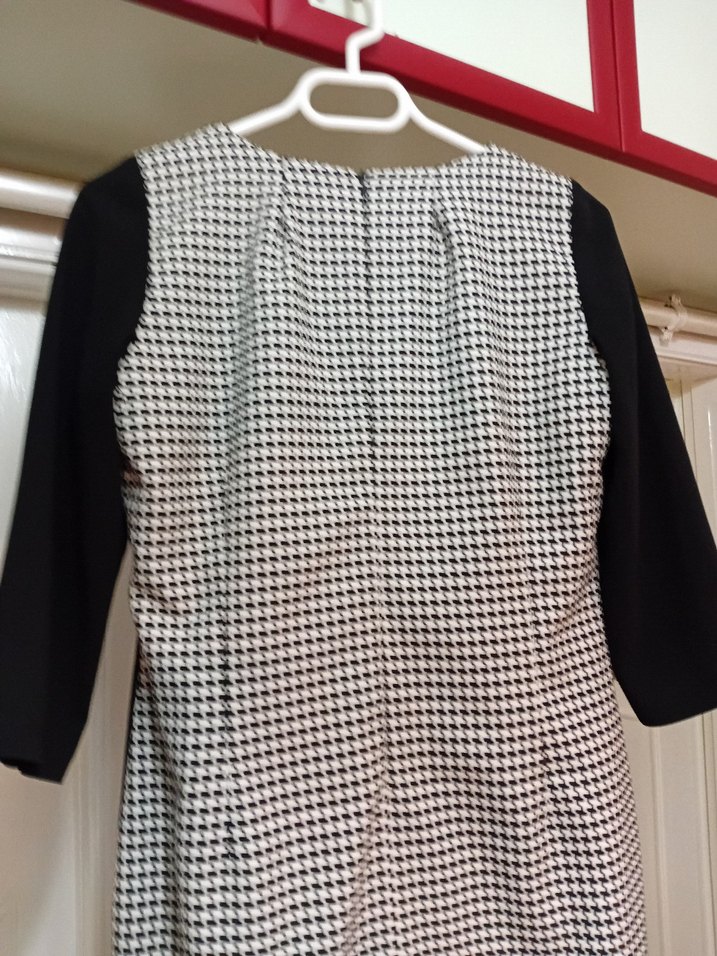 Siyah Beyaz Kareli Midi Elbise - Görsel 4