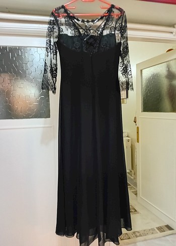 Dantelli Siyah Uzun Elbise - Görsel 4