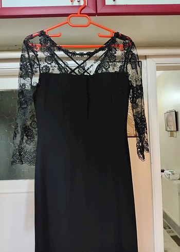 Dantelli Siyah Uzun Elbise - Görsel 3